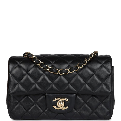 Pre-owned Chanel Mini Rectangular Flap Bag Black Lambskin Gold Hardware