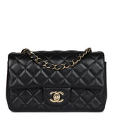 Pre-owned Chanel Mini Rectangular Flap Bag Black Lambskin Gold Hardware