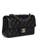 Pre-owned Chanel Mini Rectangular Flap Bag Black Lambskin Gold Hardware