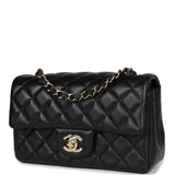 Pre-owned Chanel Mini Rectangular Flap Bag Black Lambskin Gold Hardware