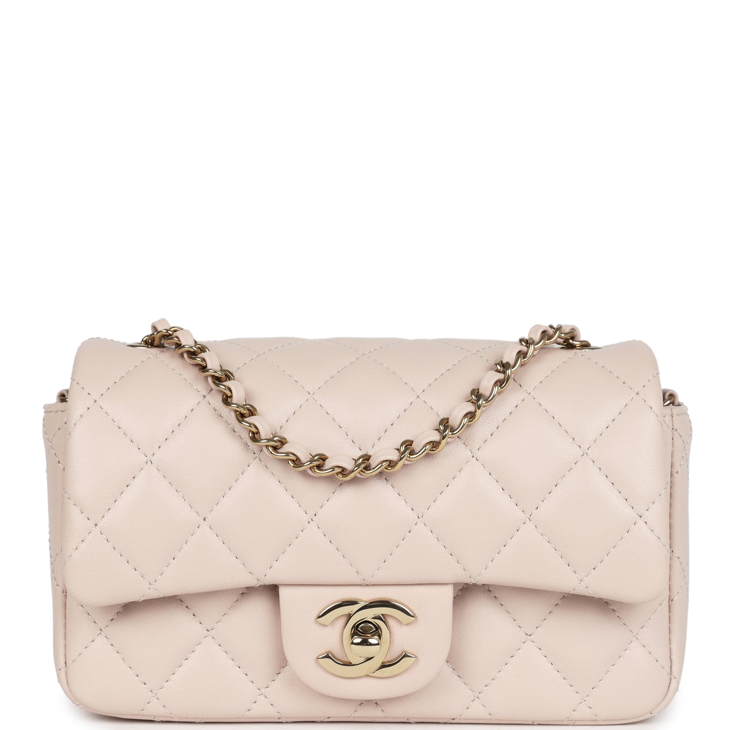 Chanel Mini Rectangular Flap Bag Light Beige Lambskin Light Gold Hardw
