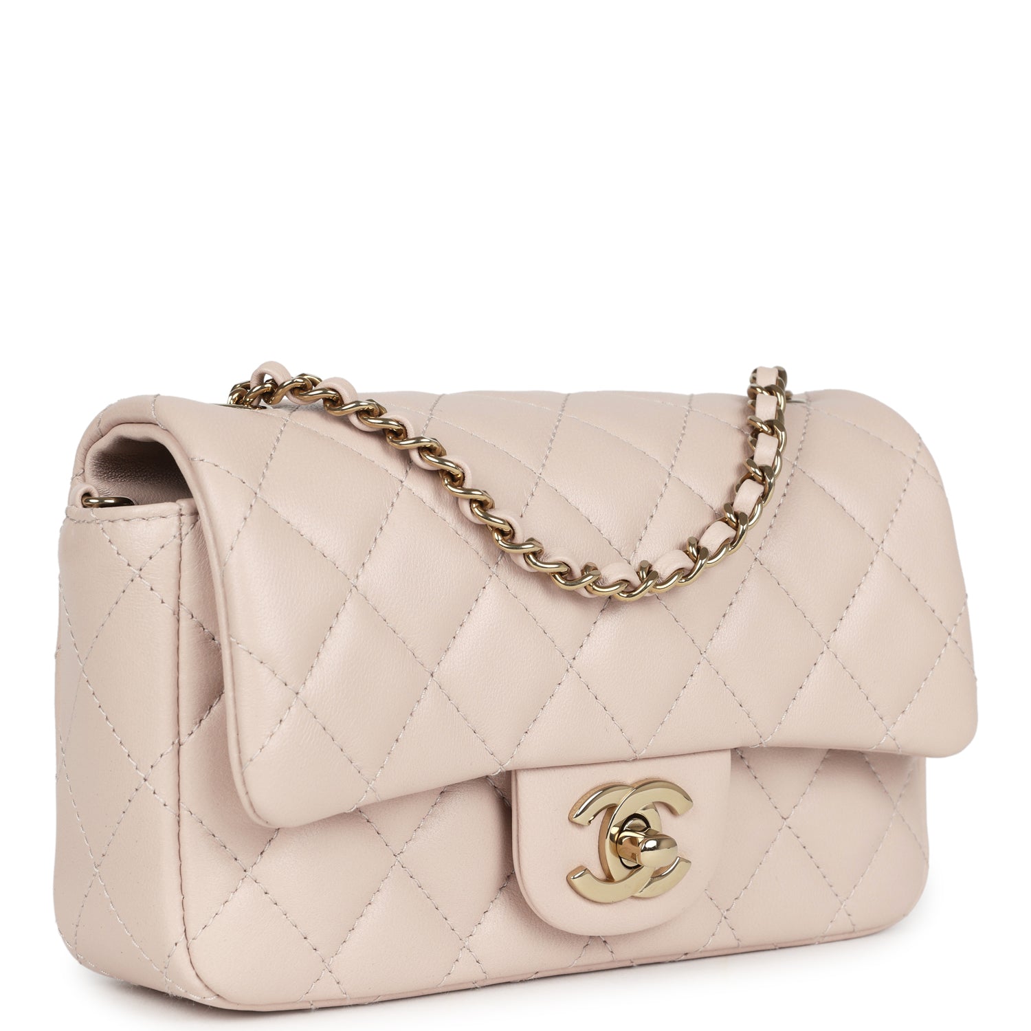 Chanel Mini Rectangular Flap Bag Light Beige Lambskin Light Gold Hardw