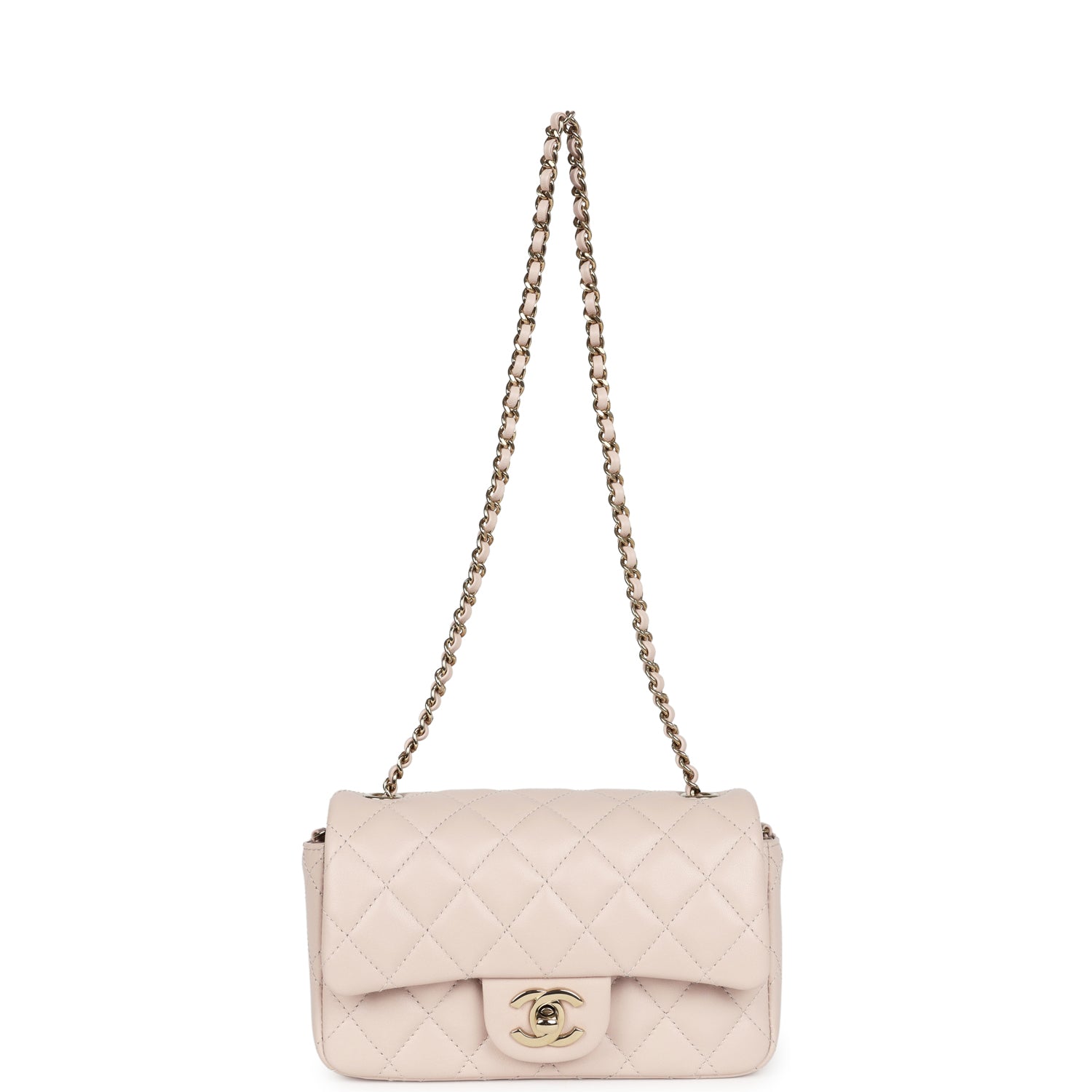Chanel Mini Rectangular Flap Bag Light Beige Lambskin Light Gold Hardw