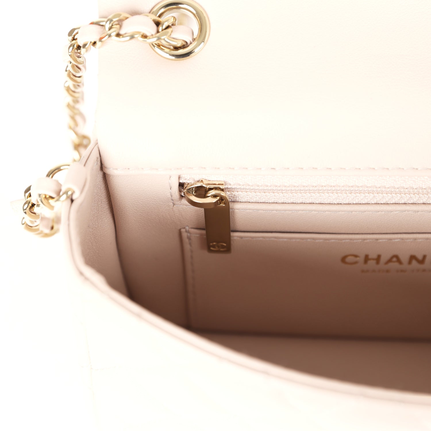 Chanel Mini Rectangular Flap Bag Light Beige Lambskin Light Gold Hardw