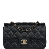 Chanel Mini Classic Rectangular Flap Bag Black Lambskin Light Gold Hardware