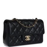 Chanel Mini Classic Rectangular Flap Bag Black Lambskin Light Gold Hardware