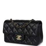 Chanel Mini Classic Rectangular Flap Bag Black Lambskin Light Gold Hardware