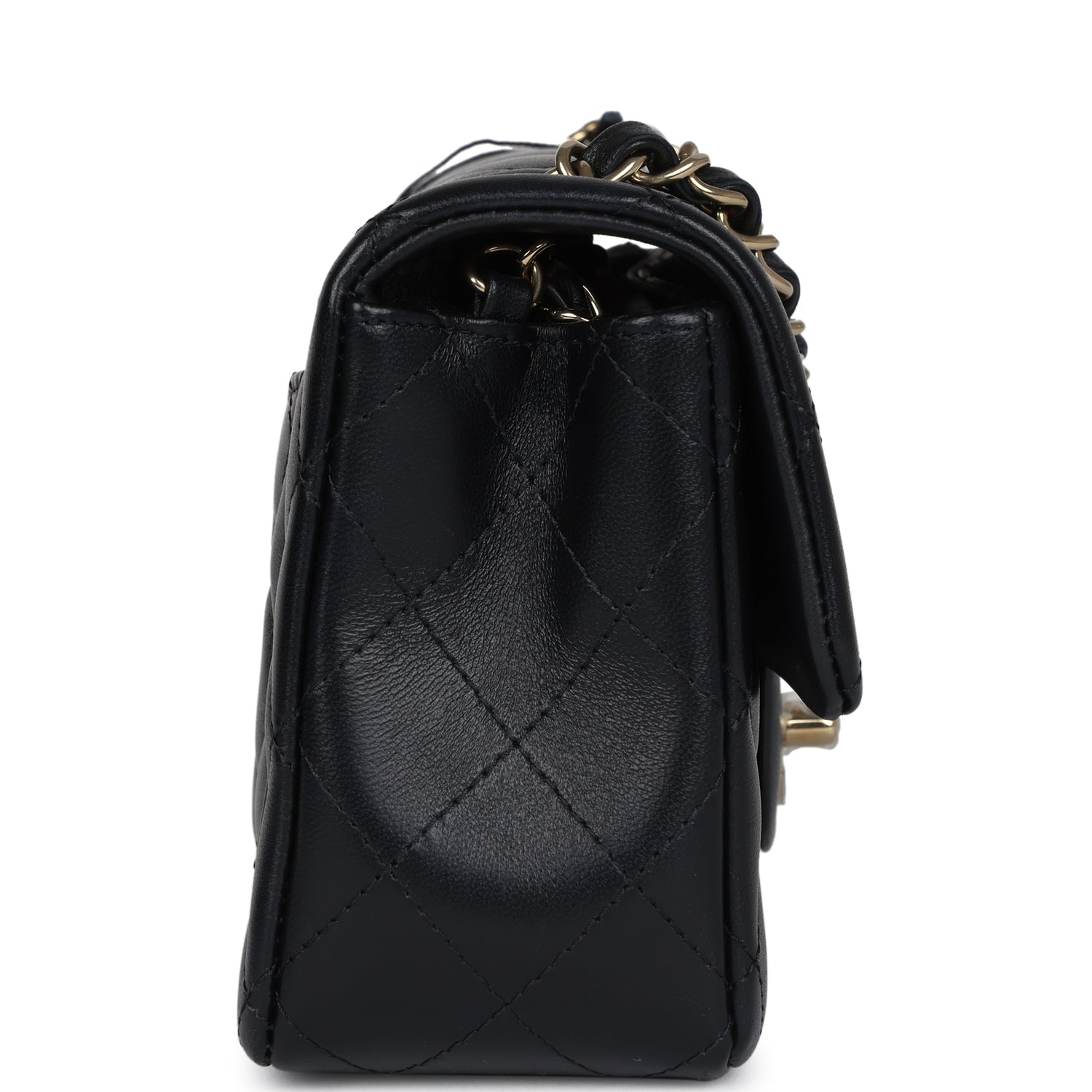 Chanel Mini Classic Rectangular Flap Bag Black Lambskin Light Gold Har