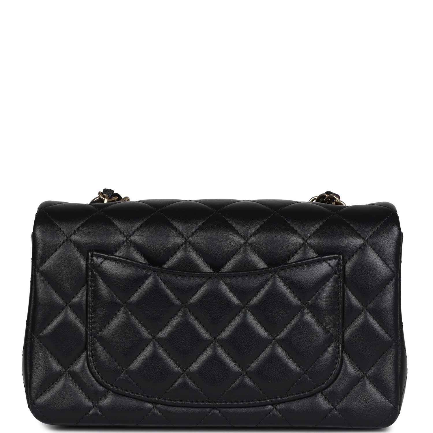 Chanel Mini Classic Rectangular Flap Bag Black Lambskin Light Gold Har
