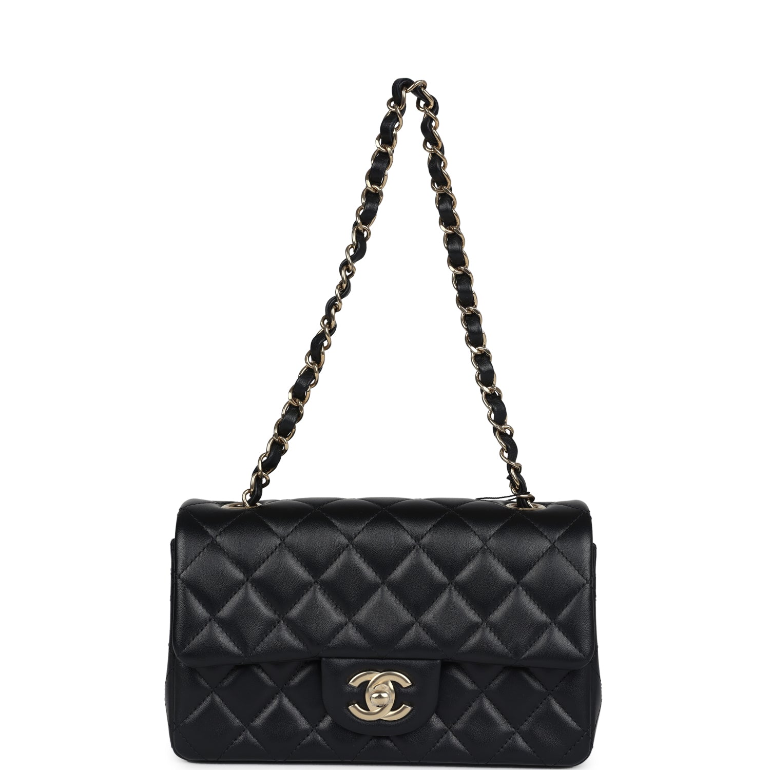 Chanel Mini Classic Rectangular Flap Bag Black Lambskin Light Gold Har