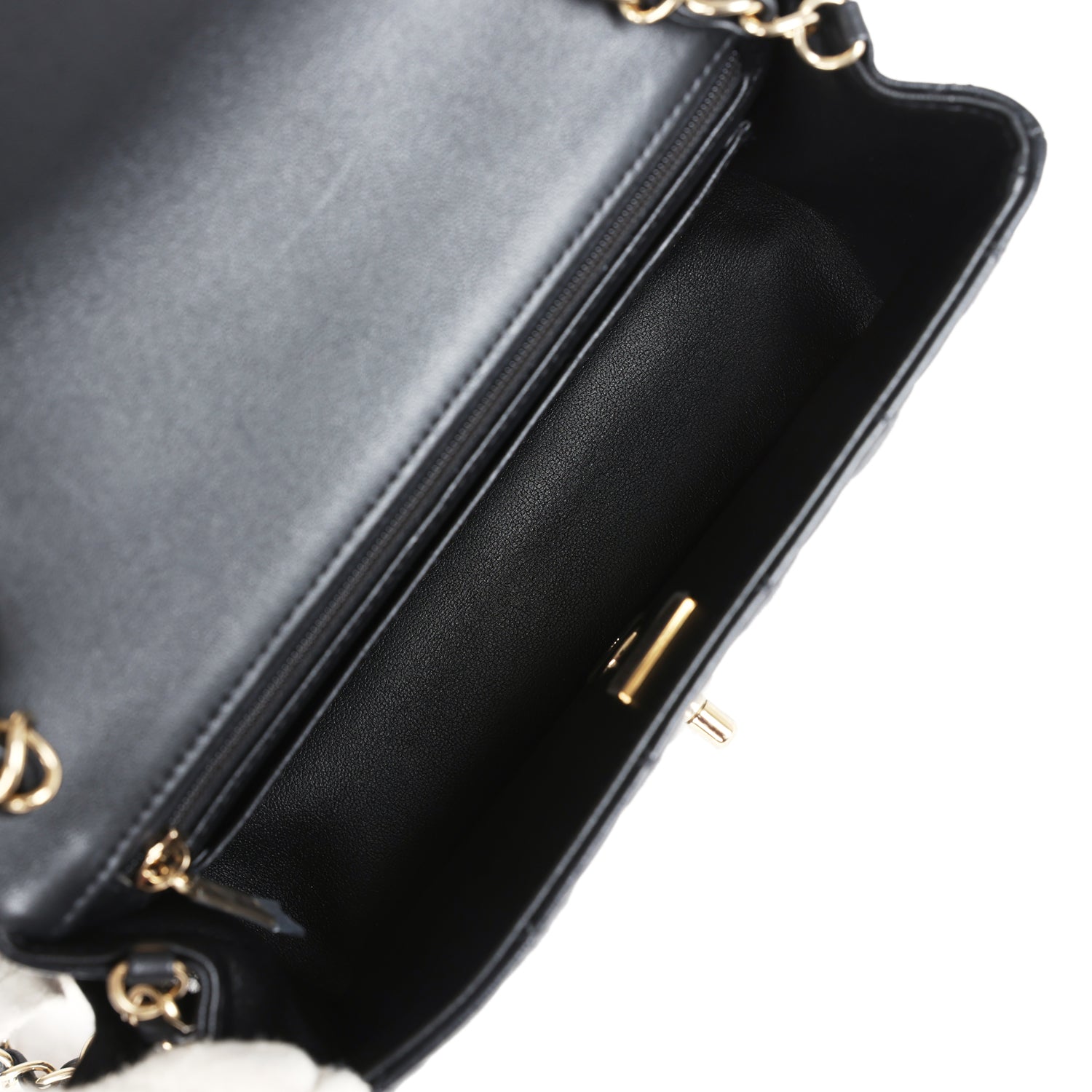 Chanel Mini Classic Rectangular Flap Bag Black Lambskin Light Gold Har