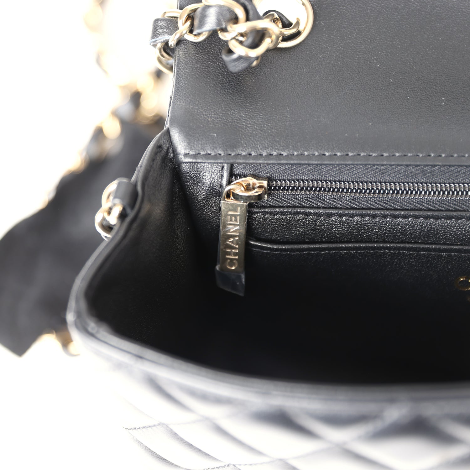 Chanel Mini Classic Rectangular Flap Bag Black Lambskin Light Gold Har