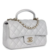 Chanel Mini Rectangular Flap Bag with Top Handle Light Grey Lambskin Light Gold Hardware