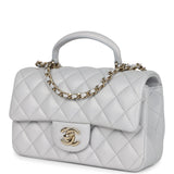 Chanel Mini Rectangular Flap Bag with Top Handle Light Grey Lambskin Light Gold Hardware