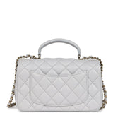 Chanel Mini Rectangular Flap Bag with Top Handle Light Grey Lambskin Light Gold Hardware