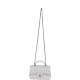 Chanel Mini Rectangular Flap Bag with Top Handle Light Grey Lambskin Light Gold Hardware