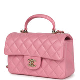 Chanel Mini Rectangular Flap with Top Handle Pink Lambskin Light Gold Hardware