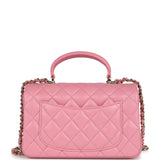 Chanel Mini Rectangular Flap with Top Handle Pink Lambskin Light Gold Hardware