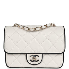 Chanel Mini Graphic Frame Flap Bag White and Black Lambskin Light Gold Hardware