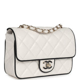 Chanel Mini Graphic Frame Flap Bag White and Black Lambskin Light Gold Hardware