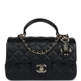 Pre-owned Chanel Mini Rectangular Top Handle Flap Bag Black Lambskin Light Gold Hardware