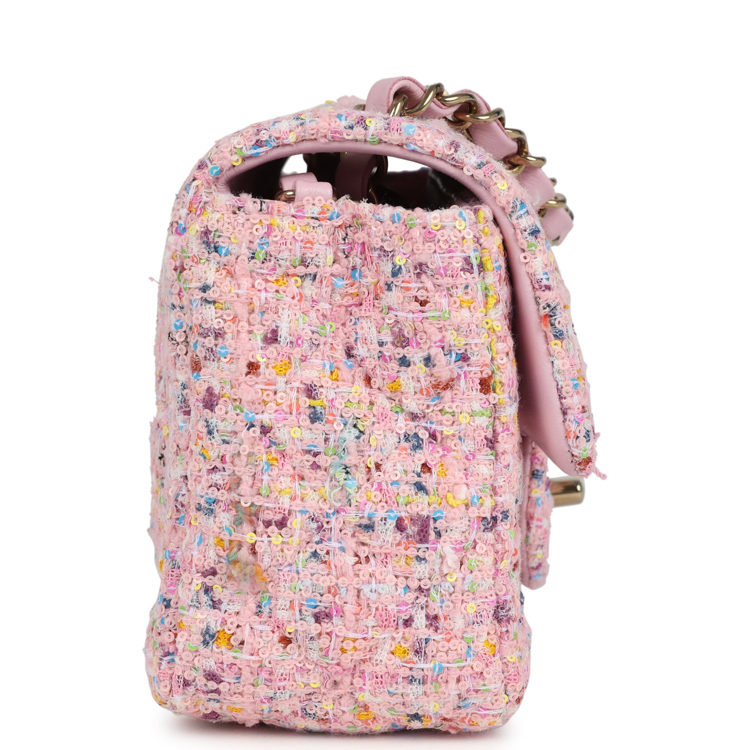 Chanel Mini Classic Rectangular Flap Bag Pink Tweed and Sequin Light G