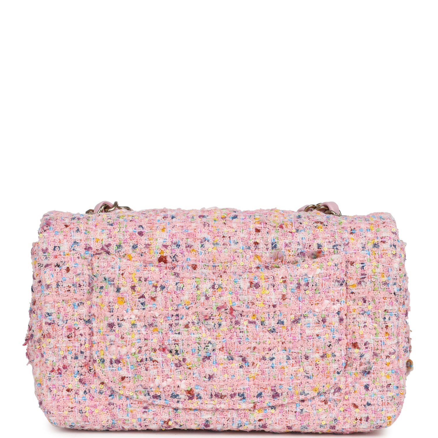 Chanel Mini Classic Rectangular Flap Bag Pink Tweed and Sequin Light G