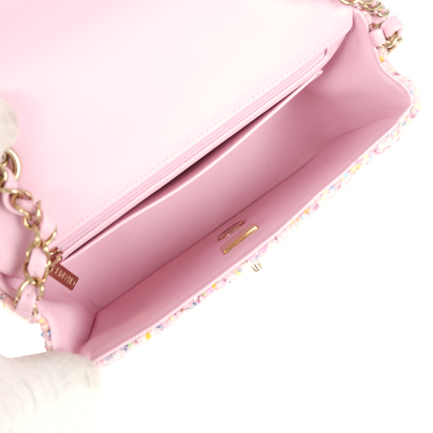 Chanel Mini Classic Rectangular Flap Bag Pink Tweed and Sequin Light G
