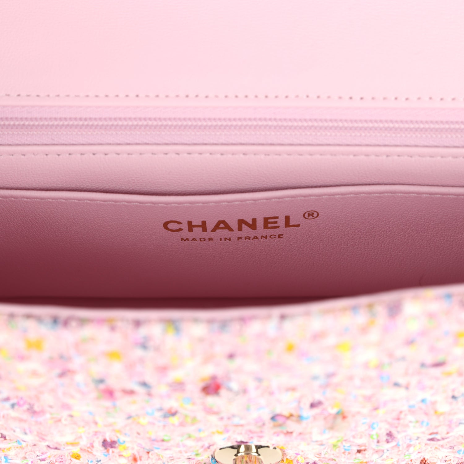 Chanel Mini Classic Rectangular Flap Bag Pink Tweed and Sequin Light G