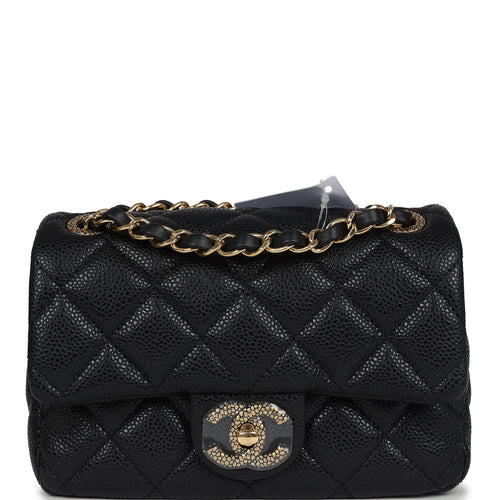 Chanel Mini Rectangular Flap Bag Black Shiny Caviar Gold Hardware