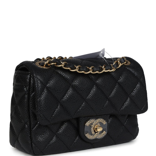 Chanel Mini Rectangular Flap Bag Black Shiny Caviar Gold Hardware