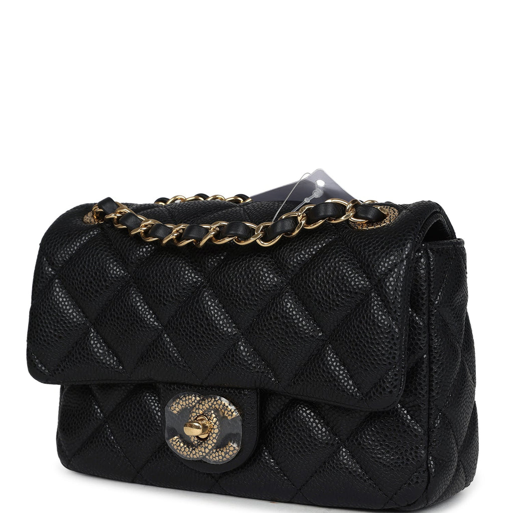 Chanel Mini Rectangular Flap Bag Black Shiny Caviar Gold Hardware