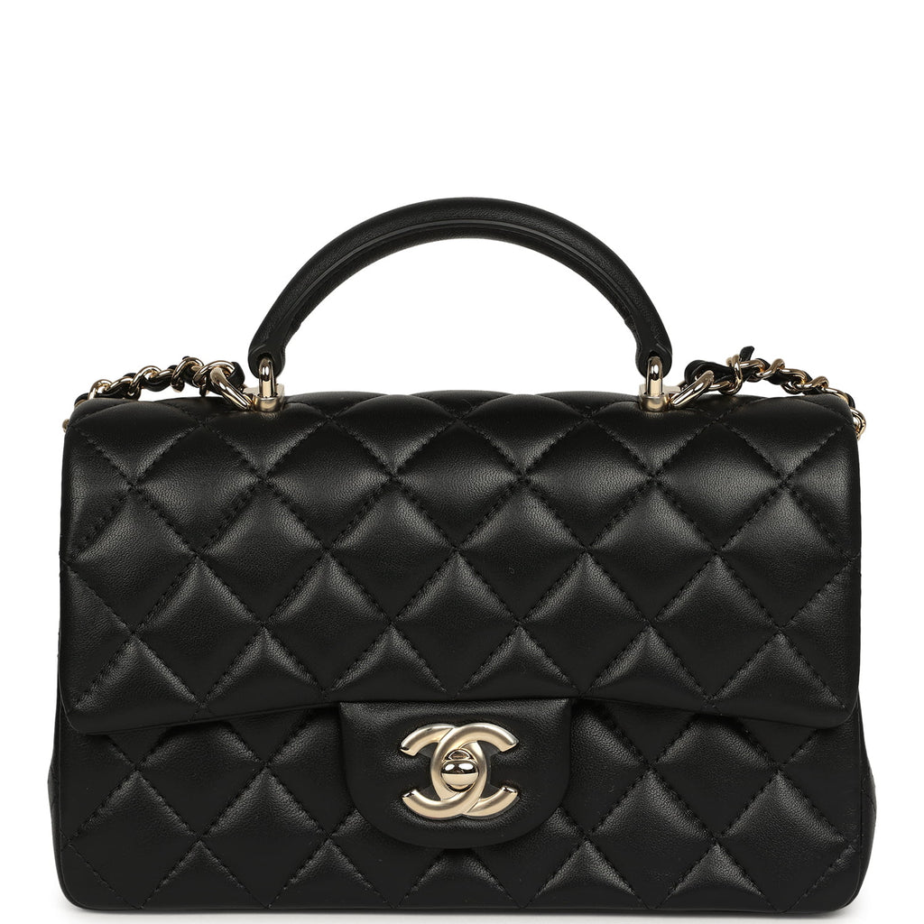 【CHANEL】ハンガー　ブラック Chanel Mini Rectangular Top Handle Flap Bag Black Lambskin Light Gold