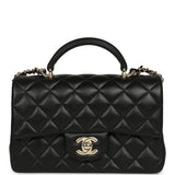 Chanel Mini Rectangular Top Handle Flap Bag Black Lambskin Light Gold Hardware - Thumbnail View 1