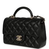 Chanel Mini Rectangular Top Handle Flap Bag Black Lambskin Light Gold Hardware - Thumbnail View 5