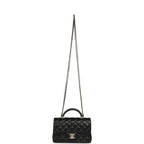 Chanel Mini Rectangular Top Handle Flap Bag Black Lambskin Light Gold Hardware - Thumbnail View 7