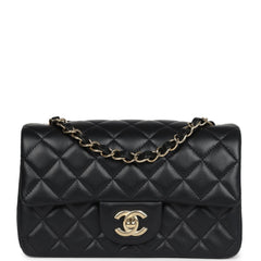 Chanel Mini Classic Rectangular Flap Bag Black Lambskin Light Gold Hardware