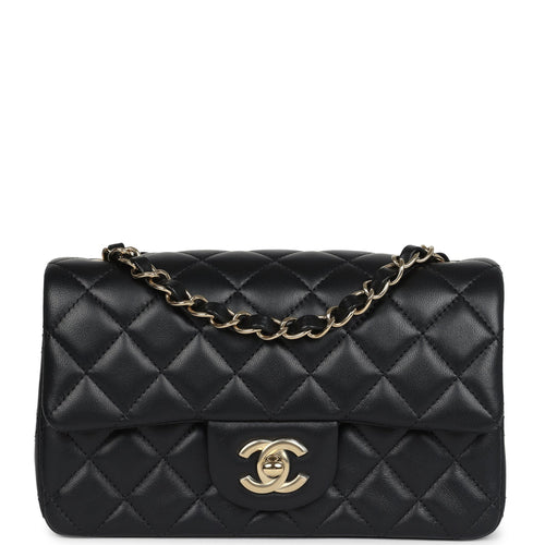 Chanel Mini Classic Rectangular Flap Bag Black Lambskin Light Gold Hardware