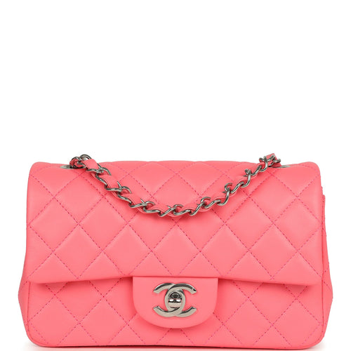 Chanel Mini Rectangular Flap Bag Pink Lambskin Silver Hardware