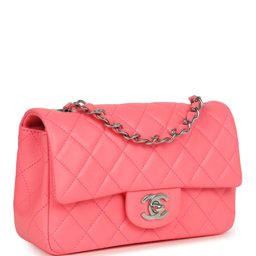 Chanel Mini Rectangular Flap Bag Pink Lambskin Silver Hardware