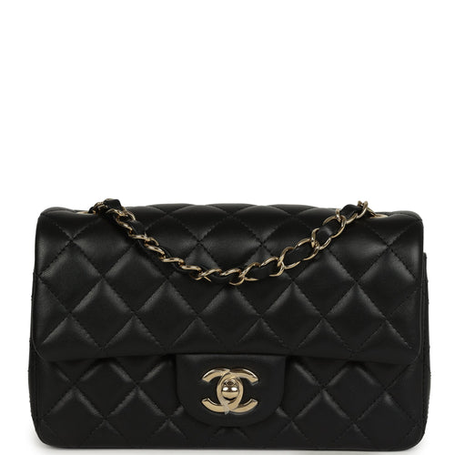 Chanel Mini Classic Rectangular Flap Bag Black Lambskin Light Gold Hardware