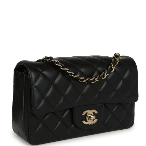 Chanel Mini Classic Rectangular Flap Bag Black Lambskin Light Gold Hardware