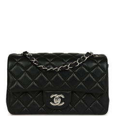 Pre-owned Chanel Mini Classic Rectangular Flap Bag Black Lambskin Silver Hardware