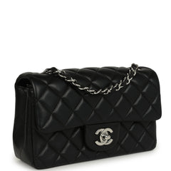 Pre-owned Chanel Mini Classic Rectangular Flap Bag Black Lambskin Silver Hardware