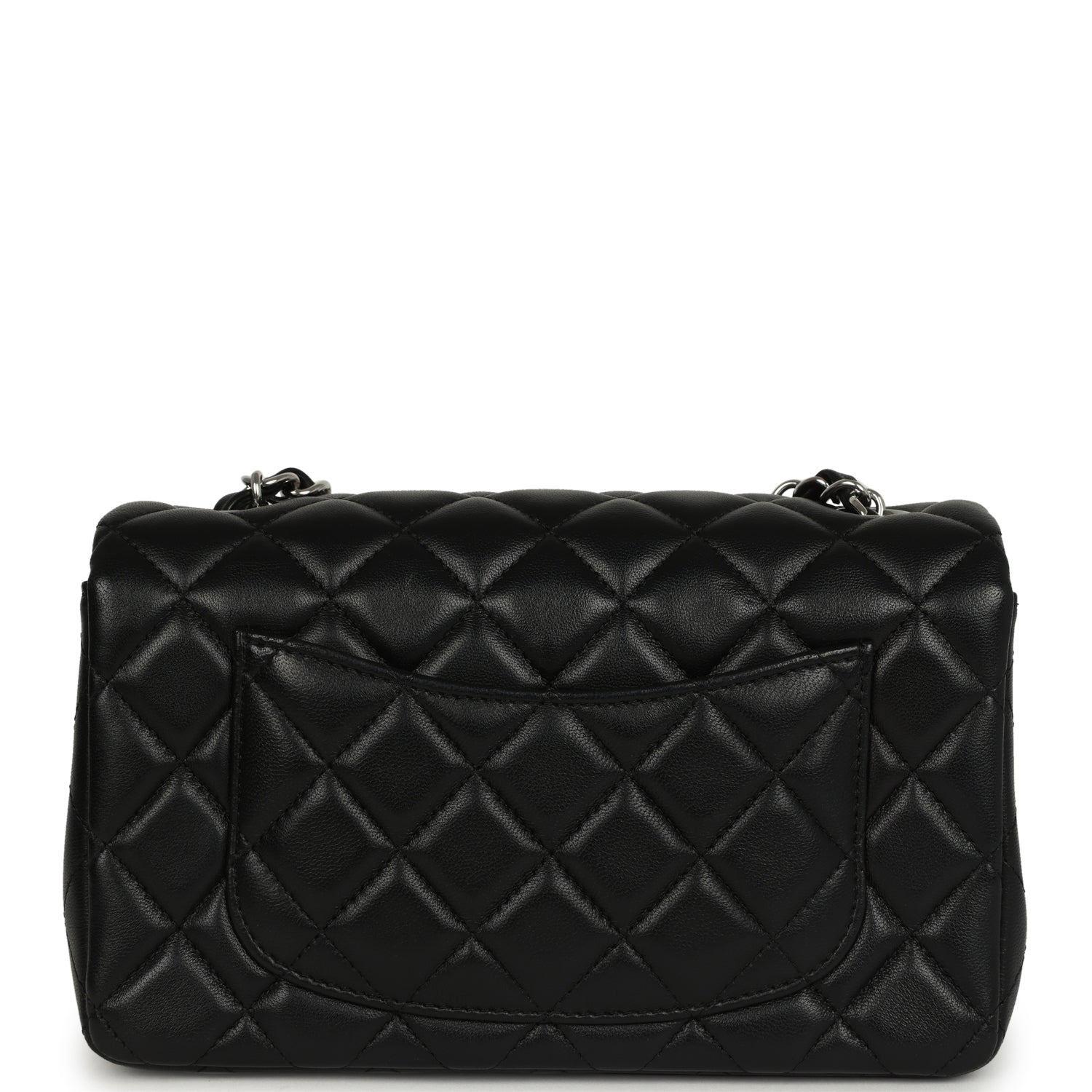 Pre-owned Chanel Mini Classic Rectangular Flap Bag Black Lambskin Silv