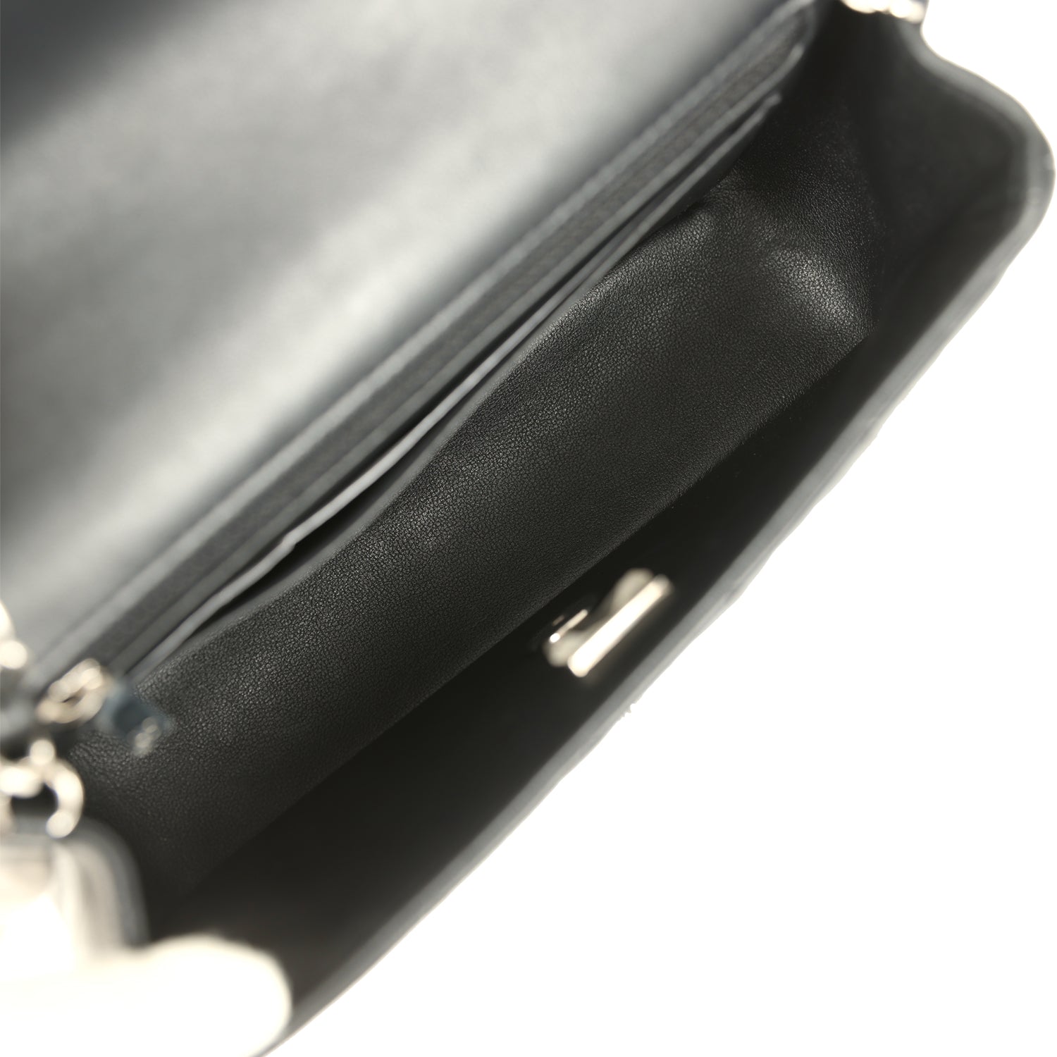 Pre-owned Chanel Mini Classic Rectangular Flap Bag Black Lambskin Silv