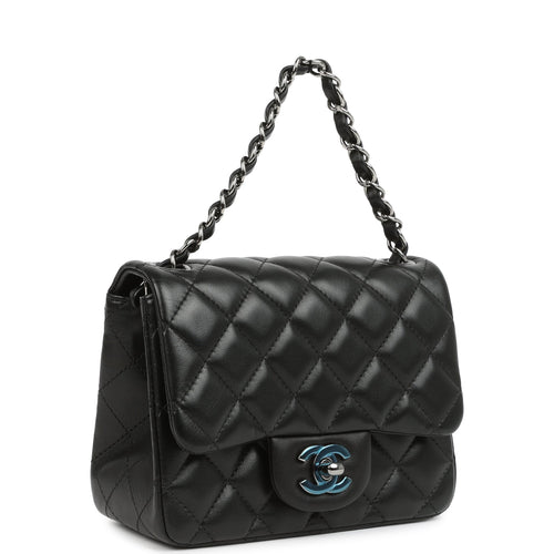 Pre-owned Chanel Mini Classic Square Flap Bag Black Lambskin Ruthenium Hardware