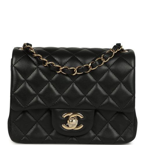 Chanel Mini Classic Square Flap Bag Black Lambskin Light Gold Hardware