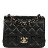 Chanel Mini Classic Square Flap Bag Black Lambskin Light Gold Hardware