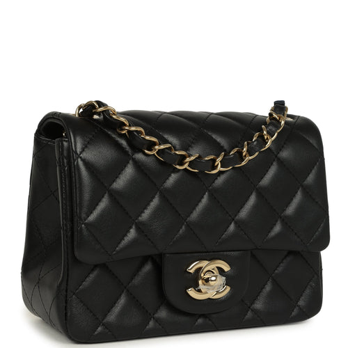 Chanel Mini Classic Square Flap Bag Black Lambskin Light Gold Hardware